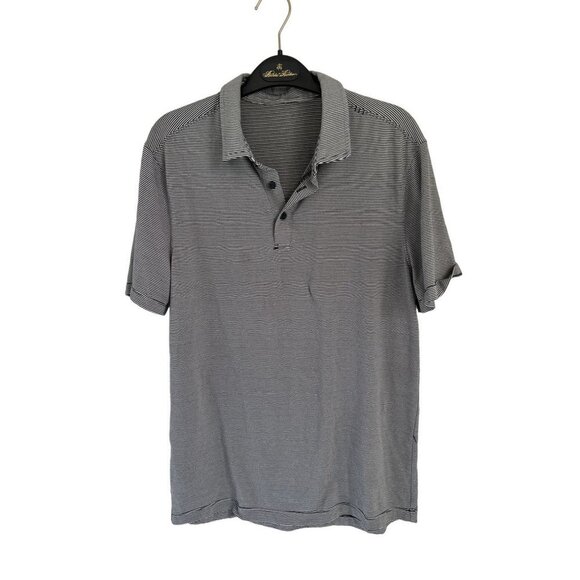 Lululemon Polo Shirt Short Sleeve Gray Stipes - Picture 2 of 5